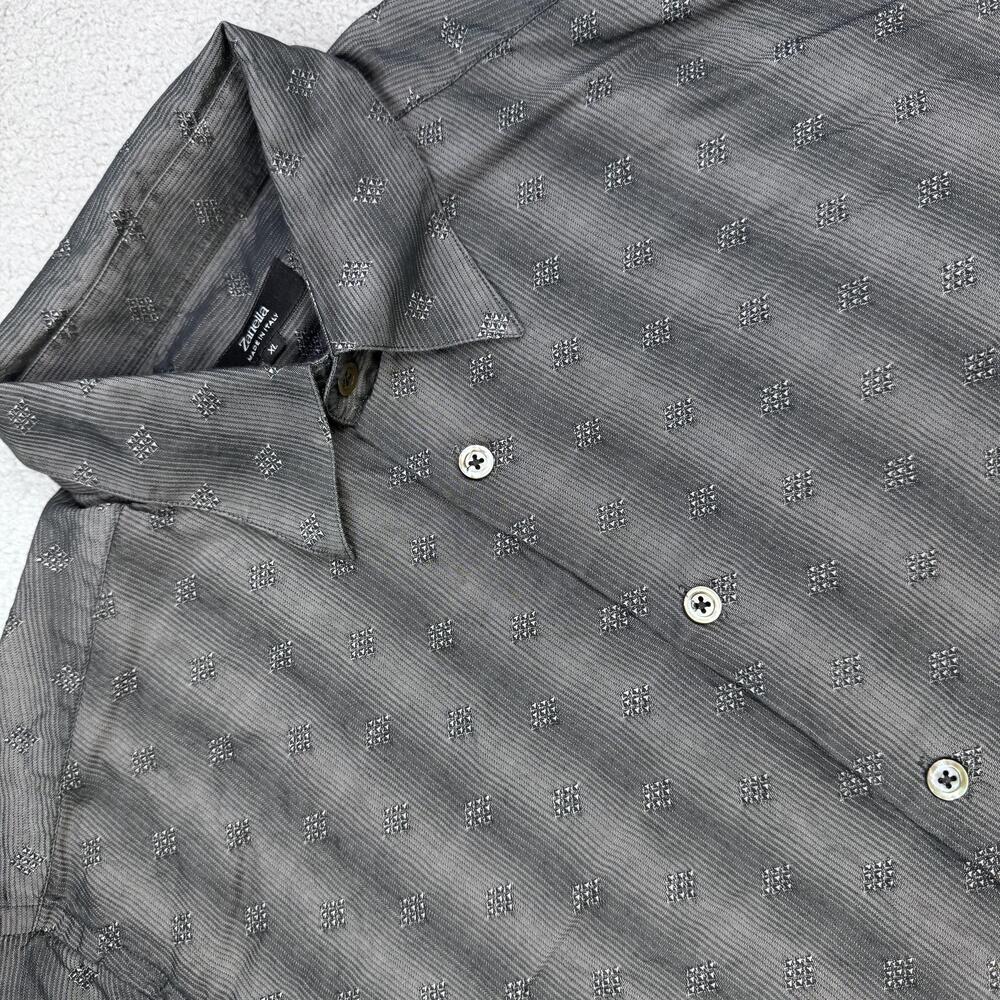 Zanella Shirt Mens Extra Large Gray Modern Point L/S Made in Italy Jacquard